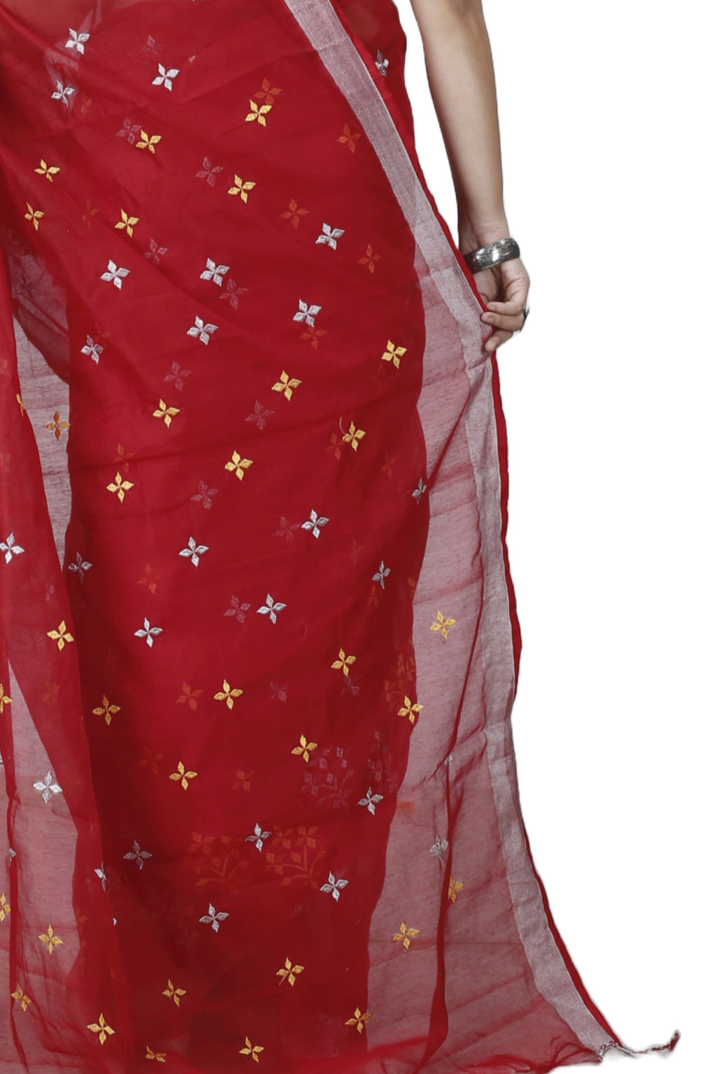 Red Blended Cotton Tamasi Hand Loom Saree (1208)